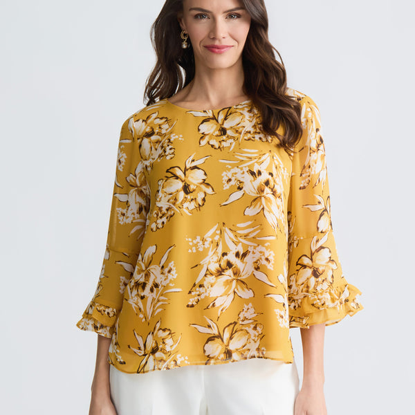 Petite Double Ruffle Sleeve Blouse