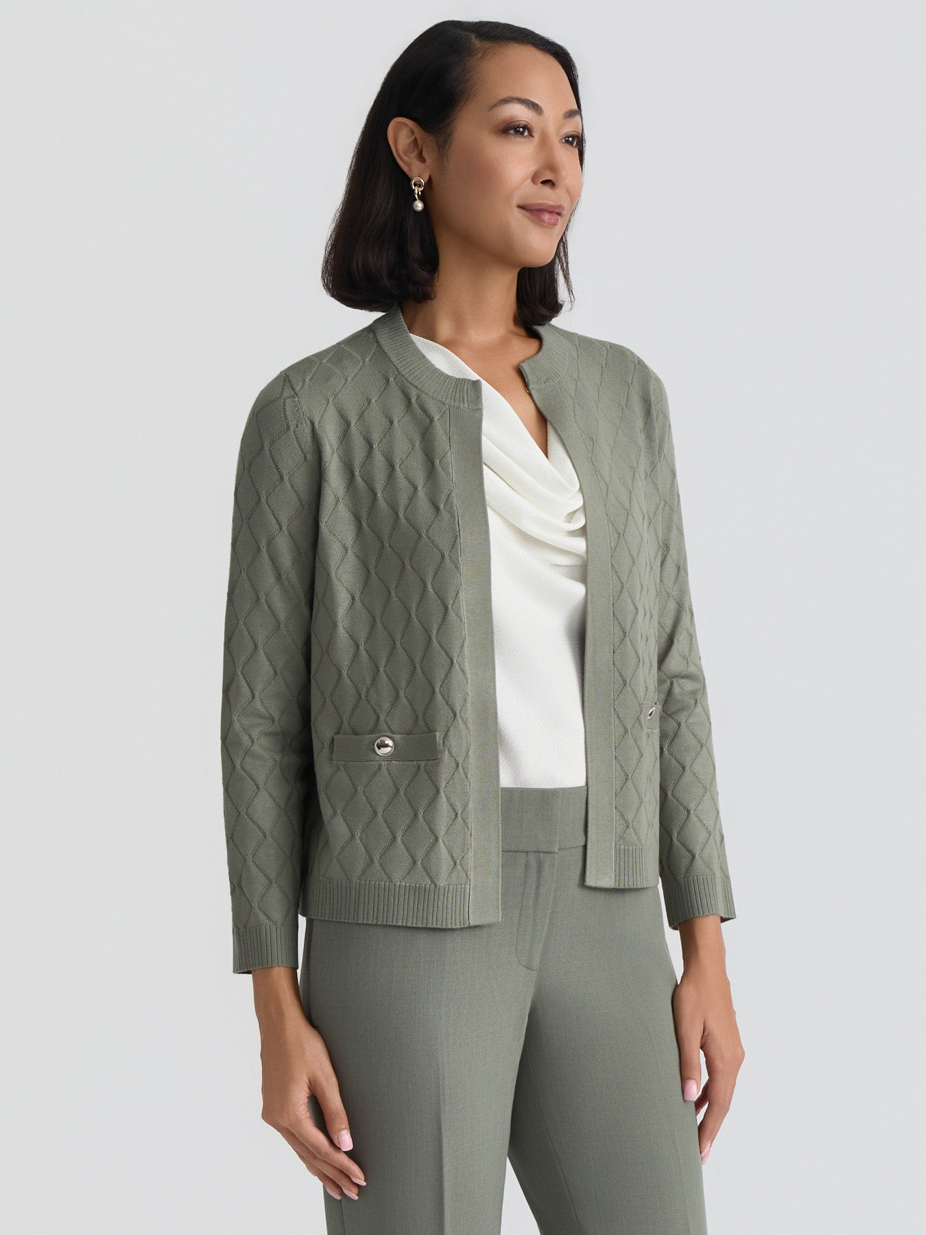 トップス STONE  D's Knit Cardigan Diamond Stitch Cardigan