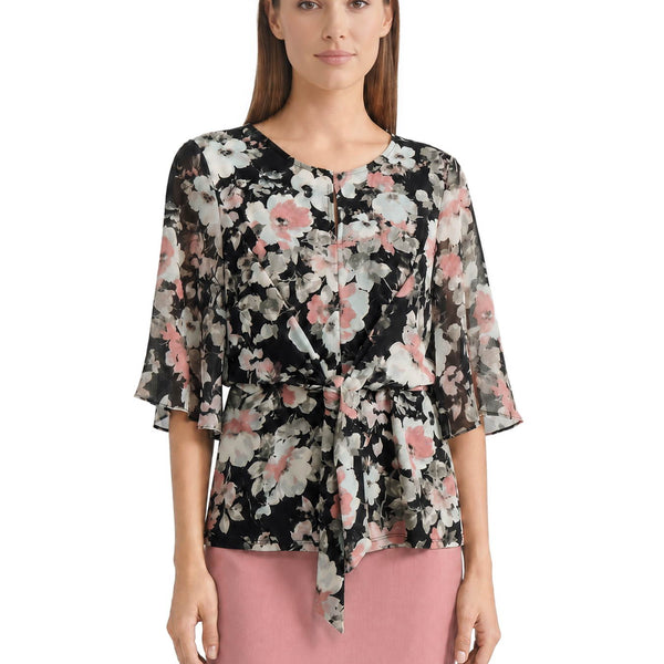 Plus Mixed Media Tie-Front Blouse