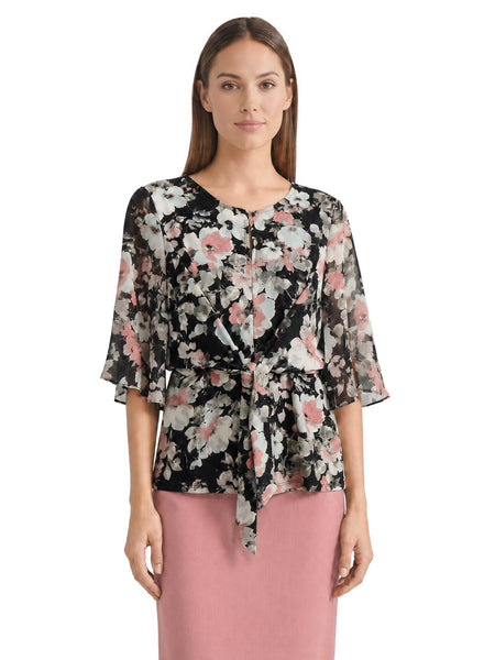 Plus Mixed Media Tie-Front Blouse