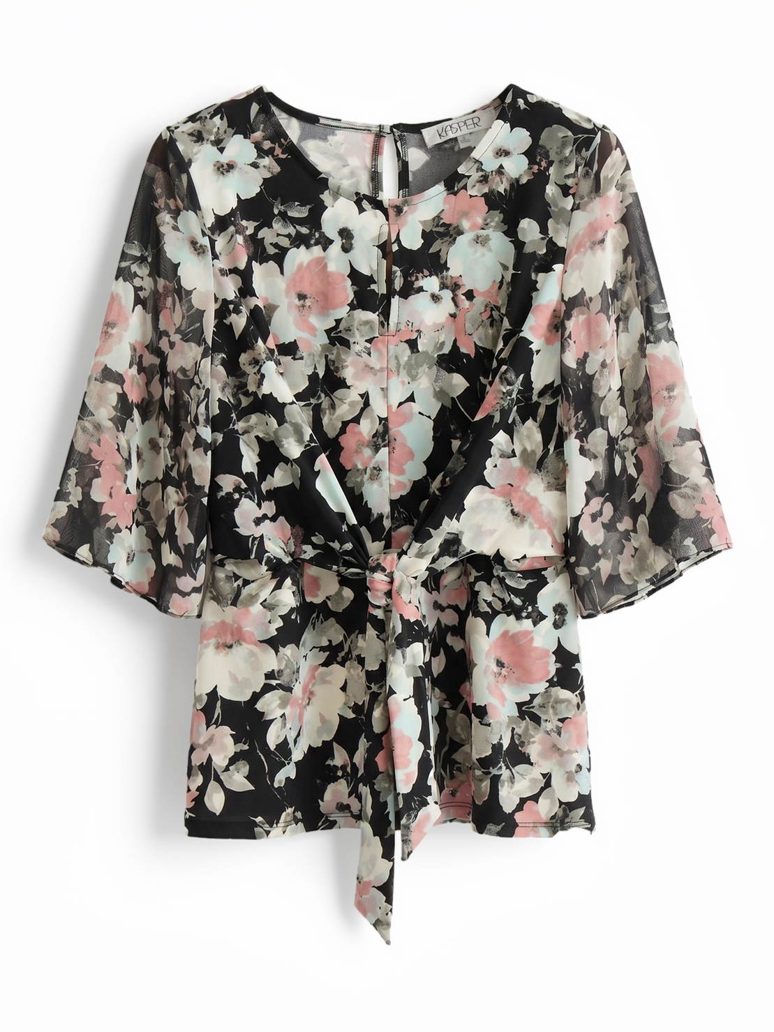 Plus Mixed Media Tie-Front Blouse