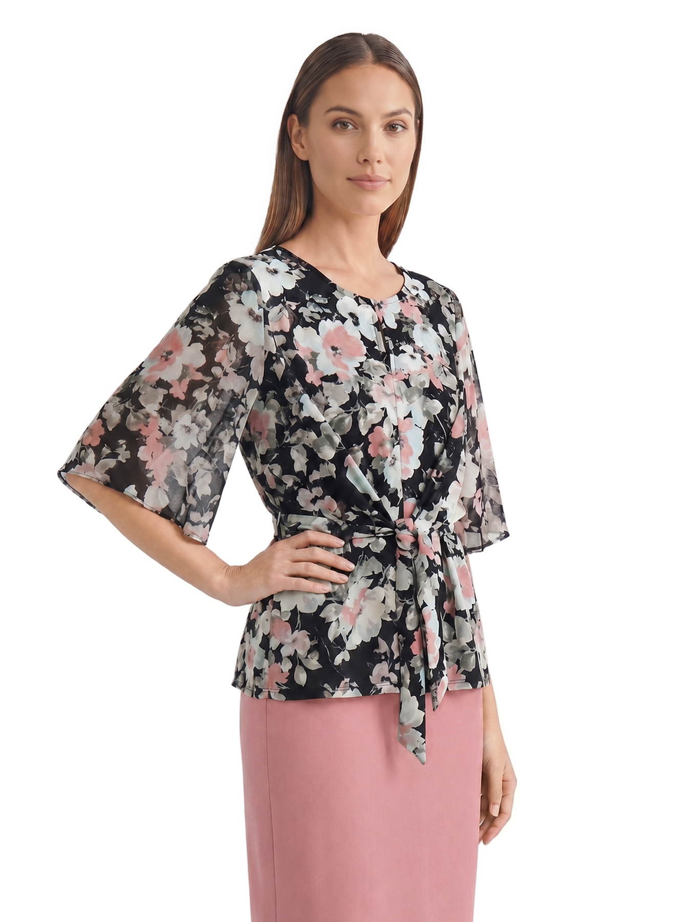 Mixed Media Tie-Front Blouse