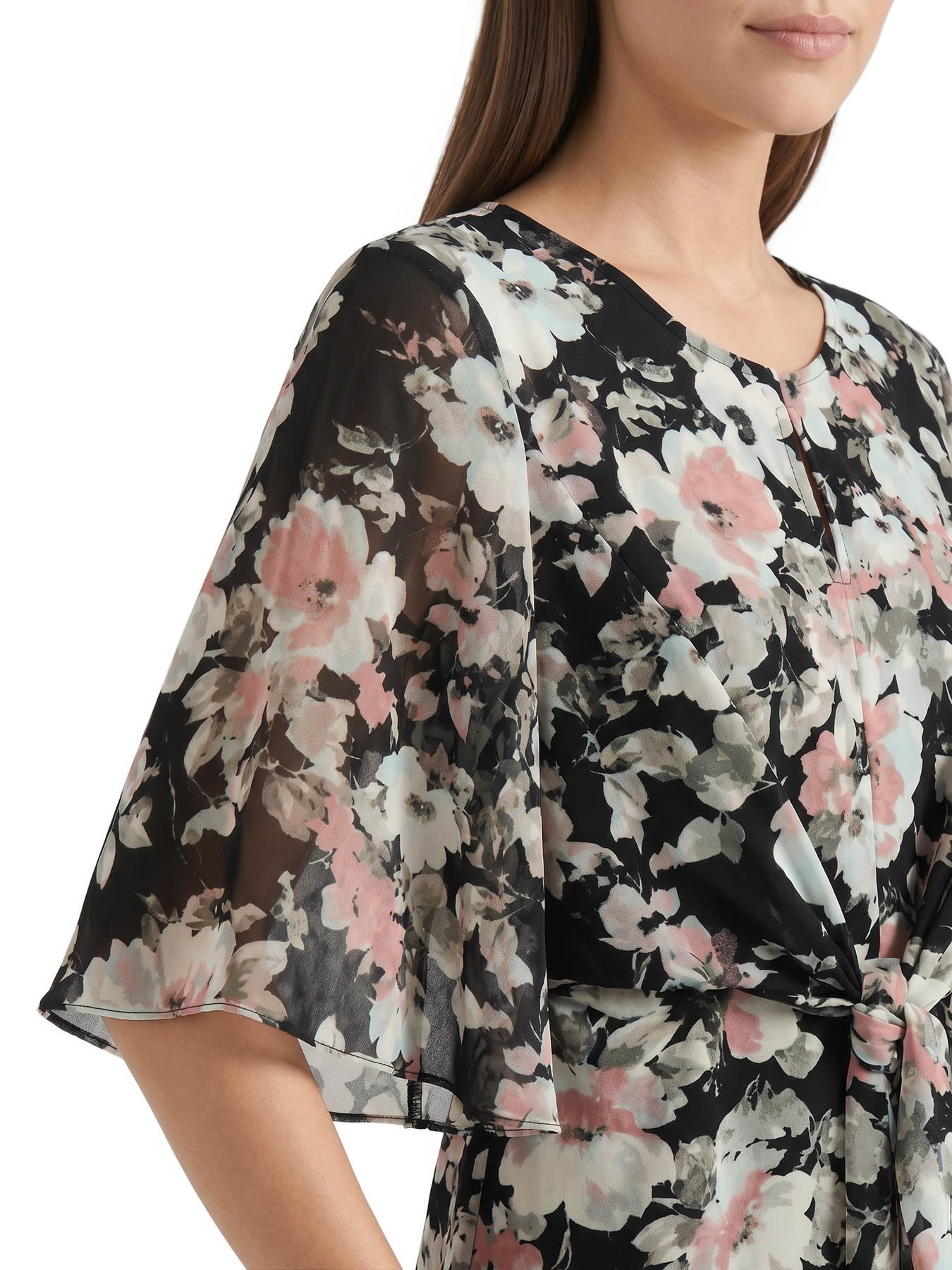 Mixed Media Tie-Front Blouse