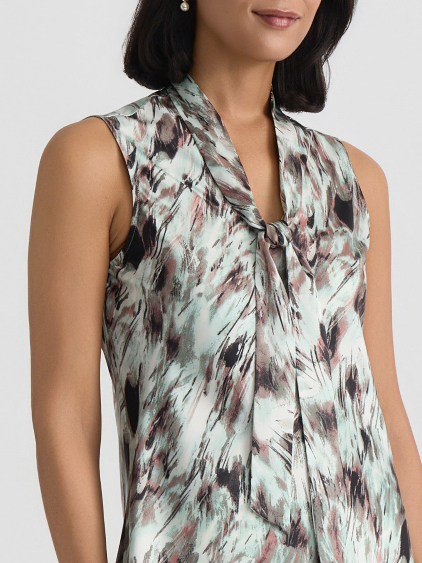 Petite Tie Neck Sleeveless Blouse