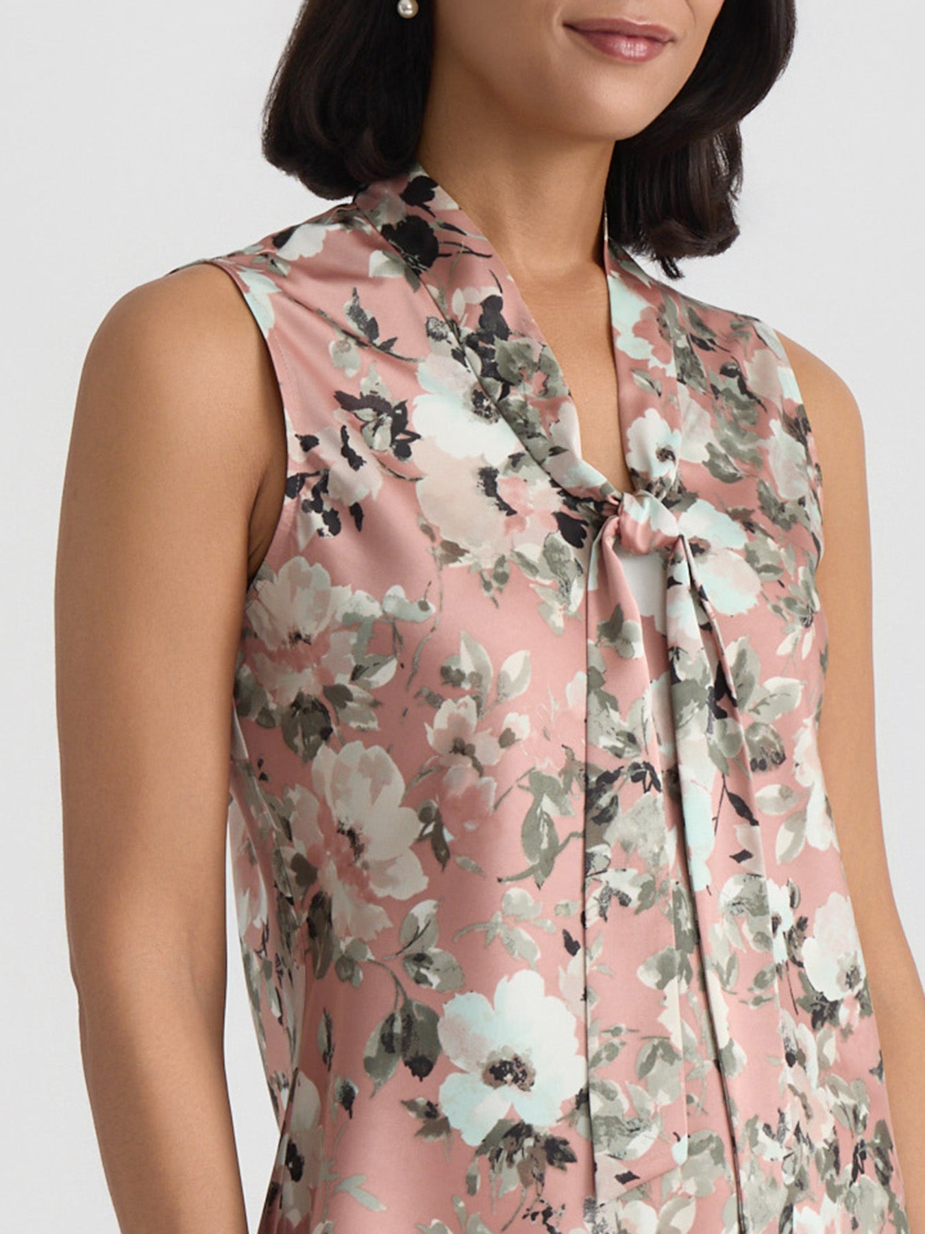 Petite Tie Neck Sleeveless Blouse