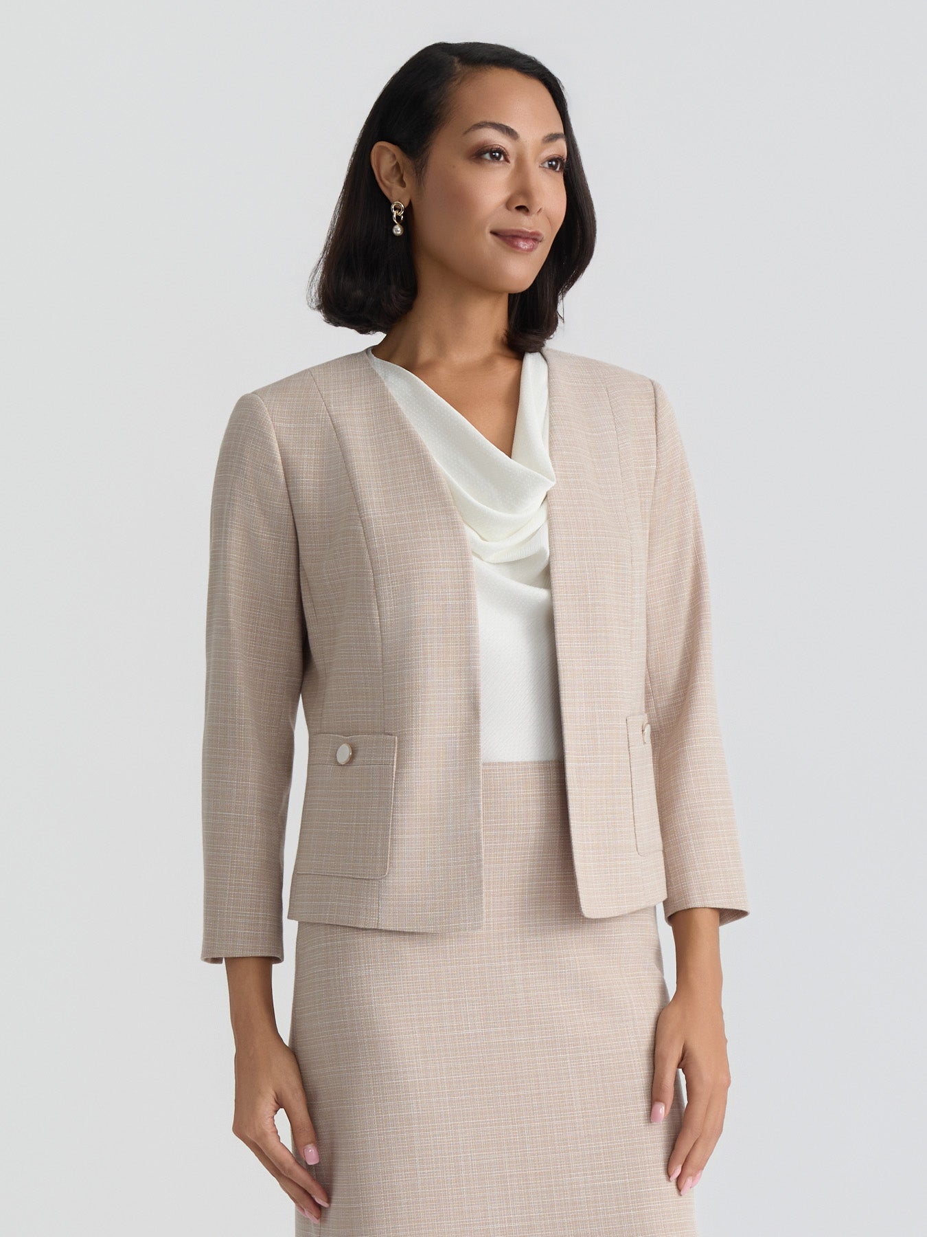 Open Front Seamed Jacket, Tweed