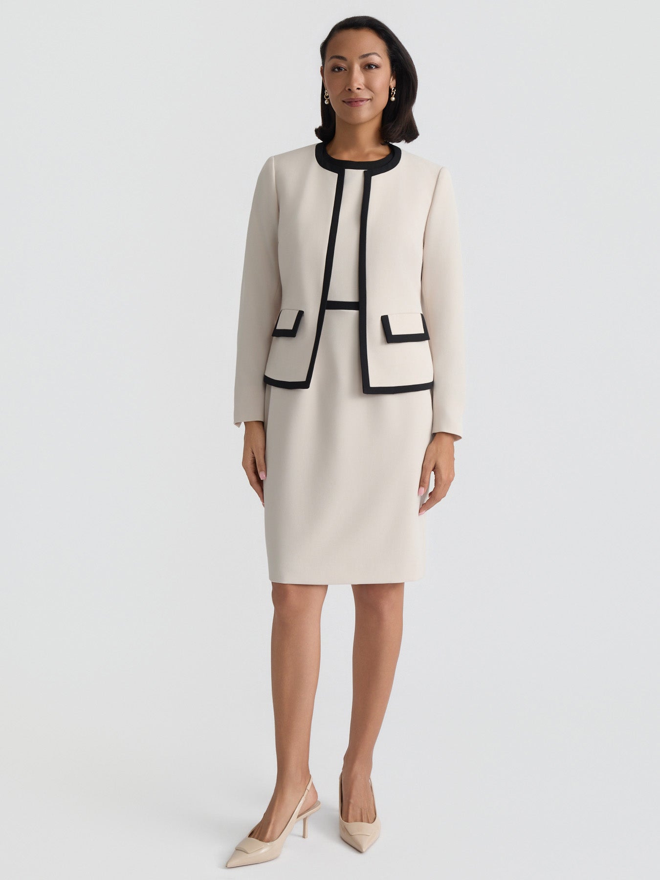 Open Front Contrast Trim Jacket