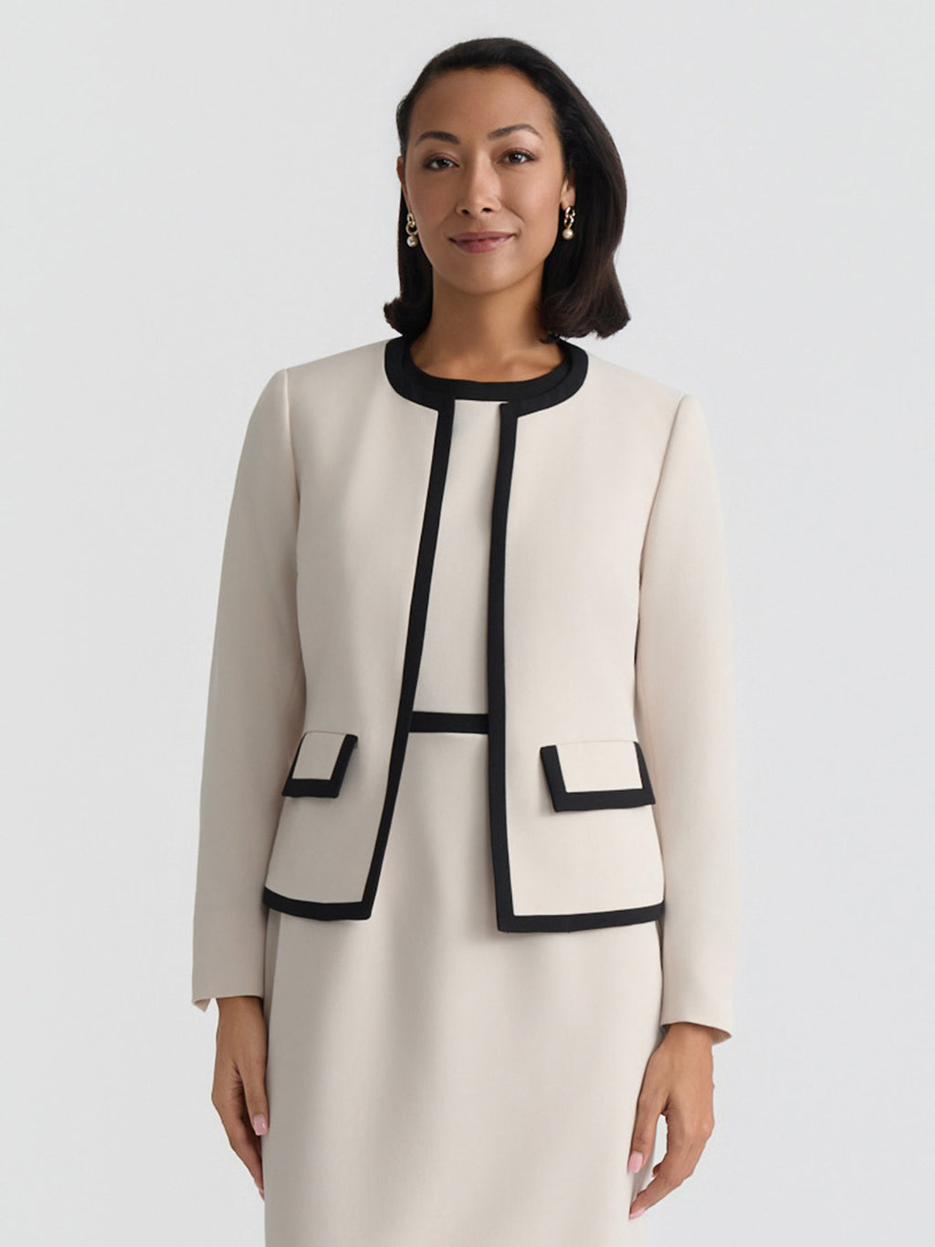 Petite Open Front Contrast Trim Jacket