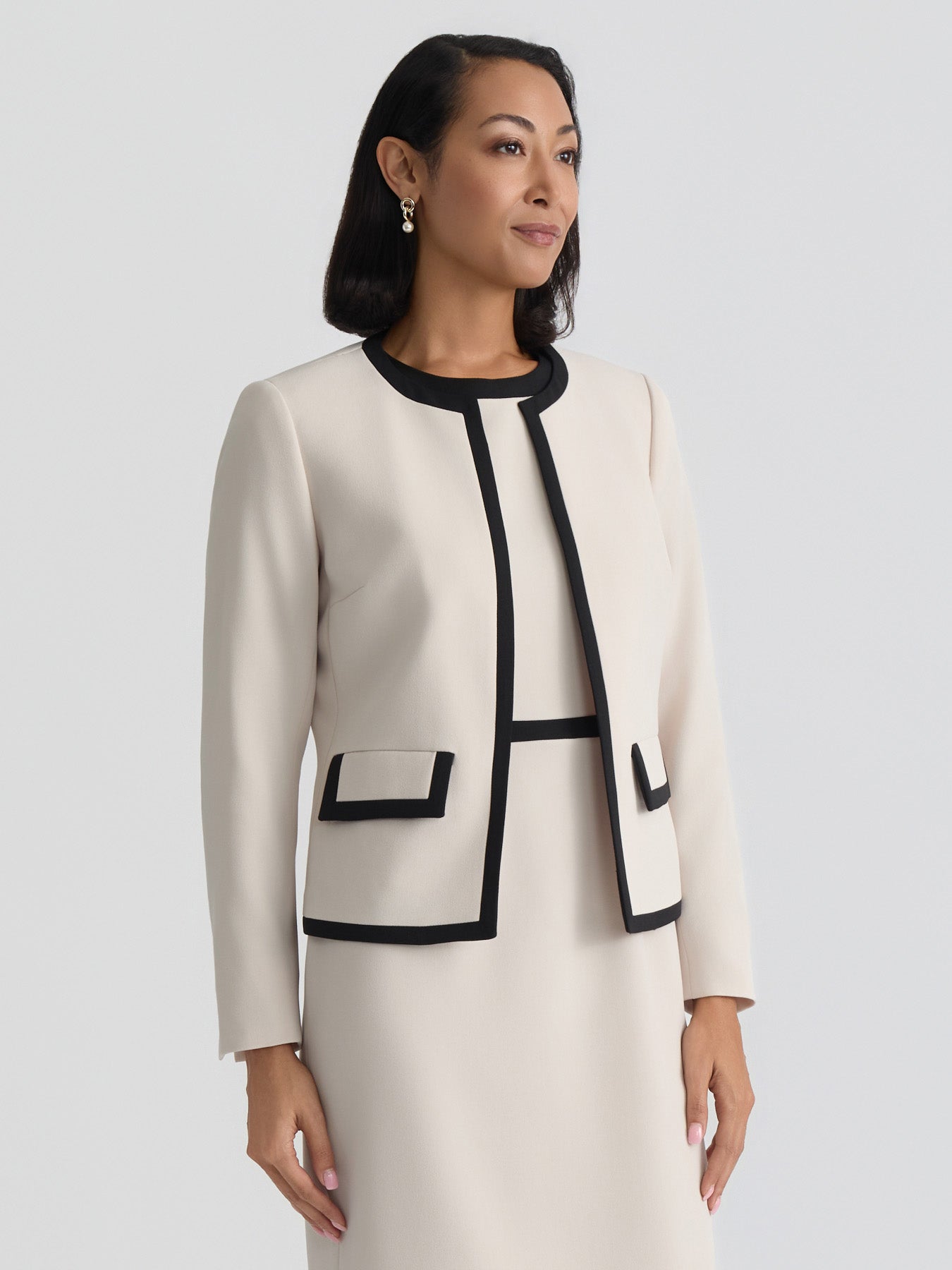 Open Front Contrast Trim Jacket
