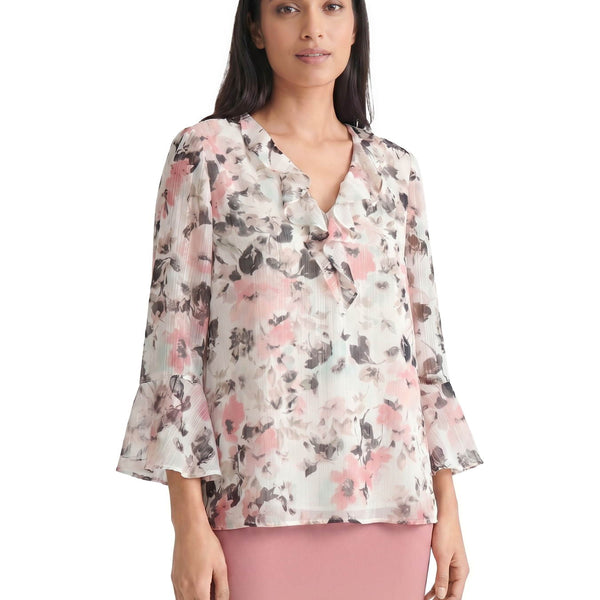 Ruffle Neck Flounce Sleeve Blouse