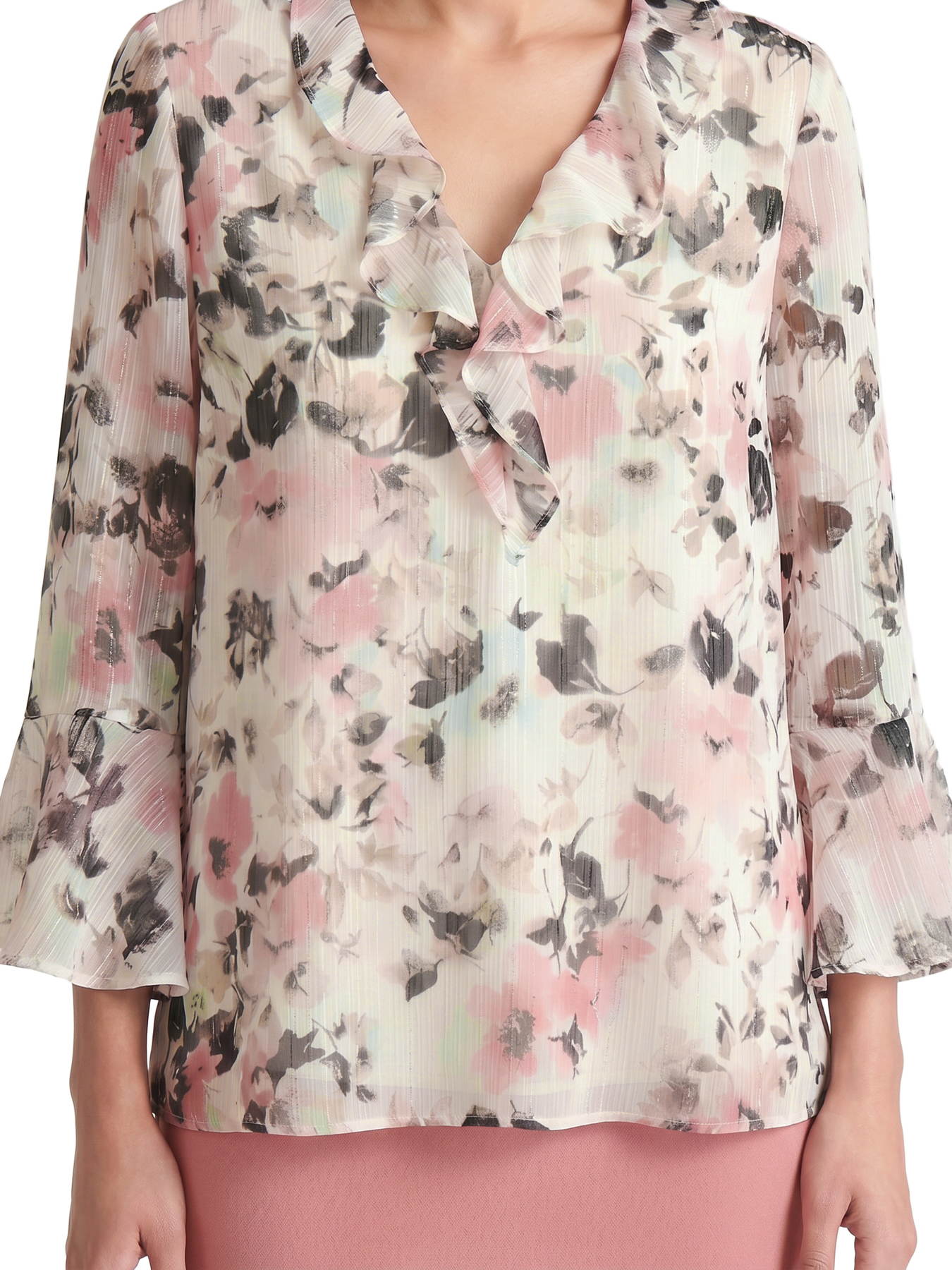 Ruffle Neck Flounce Sleeve Blouse