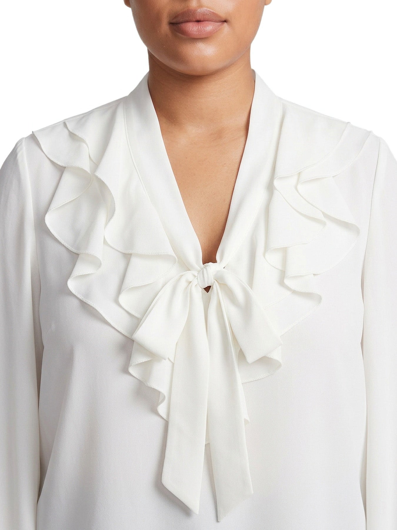 Plus Ruffle Tie Neck Blouse