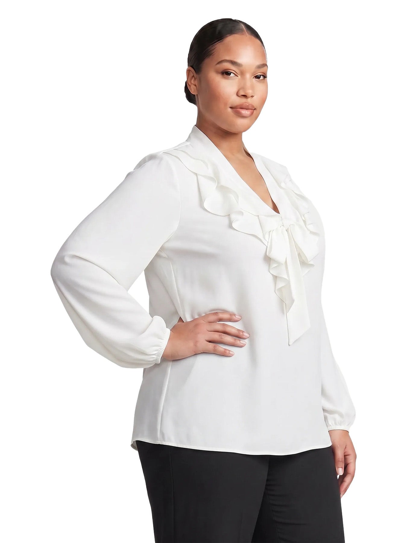 Plus Ruffle Tie Neck Blouse
