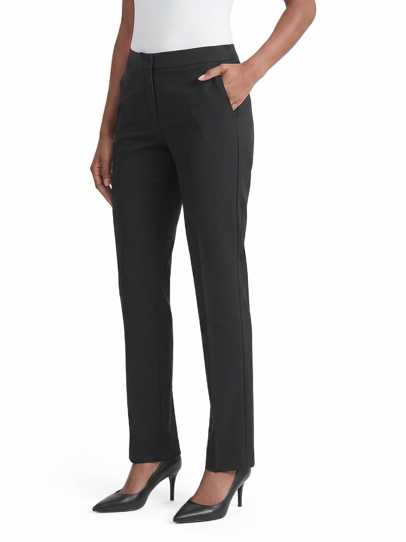 black dress pants women petite Agenlulu High Waisted for Tall Straight Leg Pull On Work Slacks 31.5" at Amazon Women's Clothing store these Merino wool pants fit petite women flawlessly Semantiks Petite Black Dress Pants