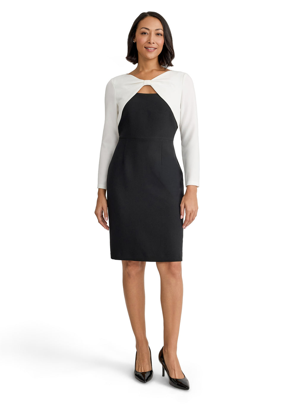Two-Tone Twist Front Sheath Dress