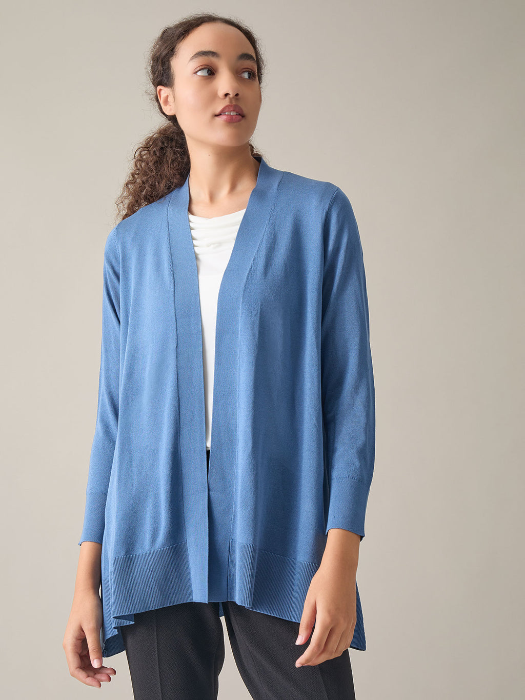 Relaxed Open Front Cardigan in Blue Heron | Kasper