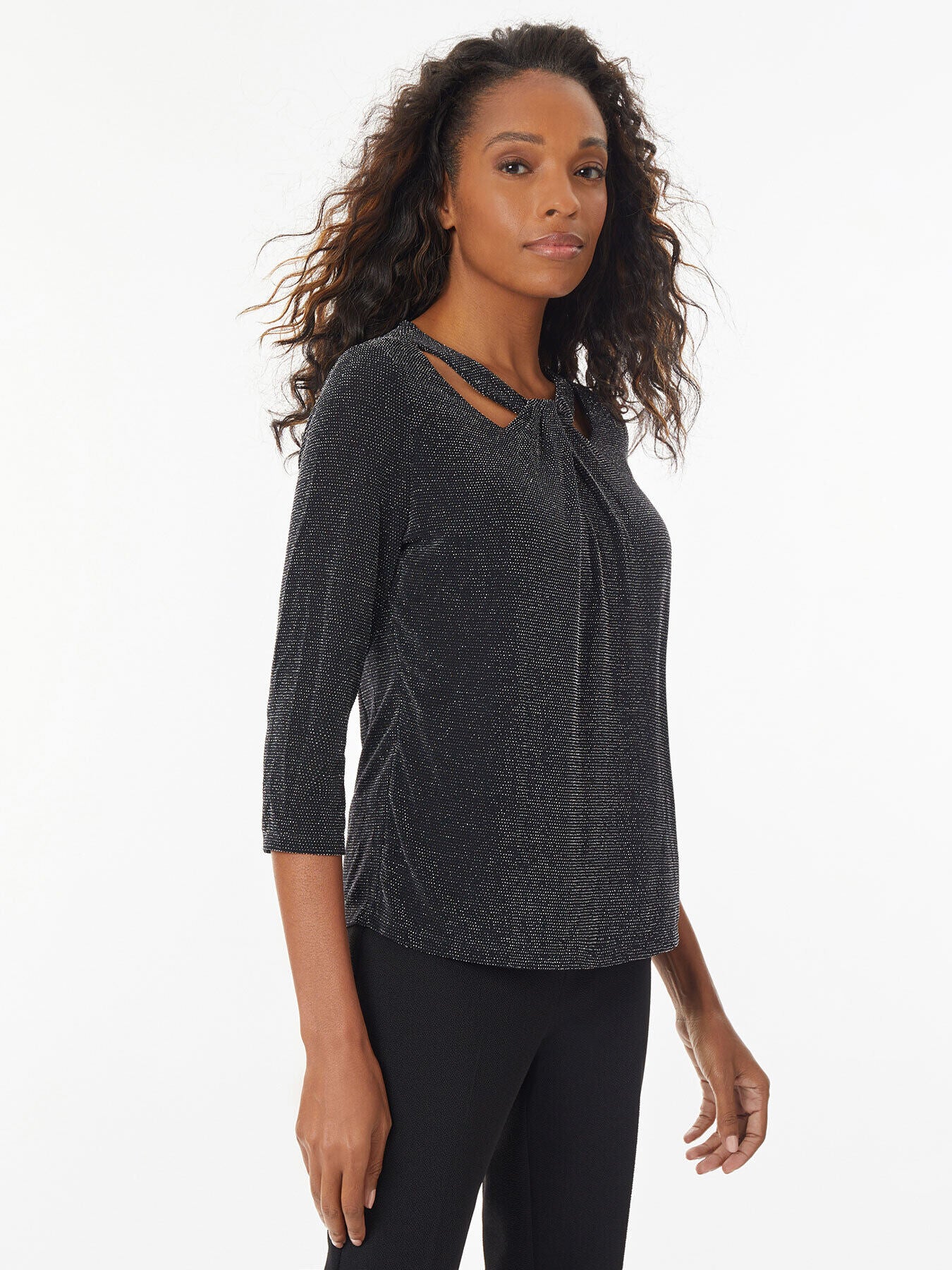 Kasper Womens Metallic Print Cowlneck Top Charcoal Size Small main image 1