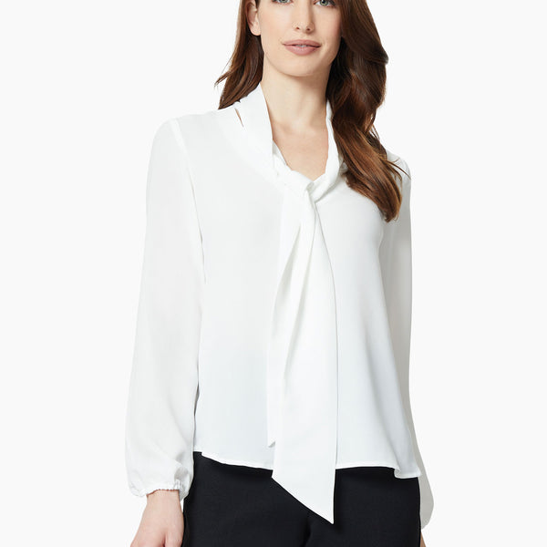 ハーリップトゥ　Bicolor Tuck Bow Blouse white /M 正規herlipto Bicolor Tuck Bow Blouse White